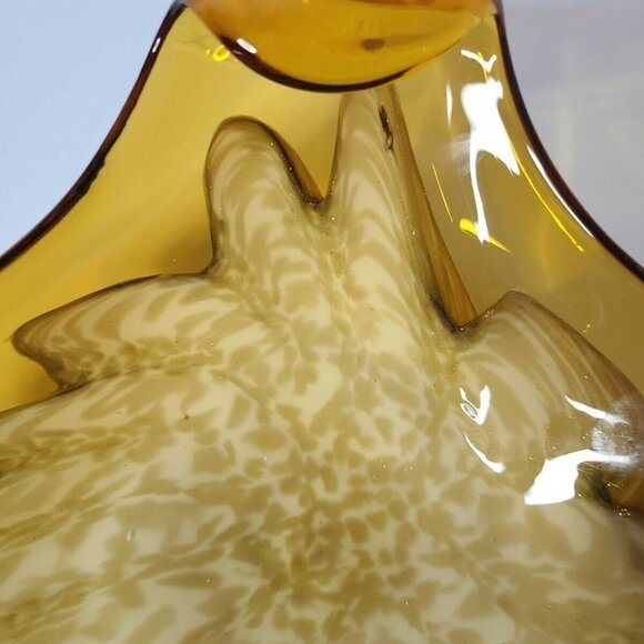 VINTAGE Gold White Swirl MidCentury Art Glass Dish - Picture 2 of 6